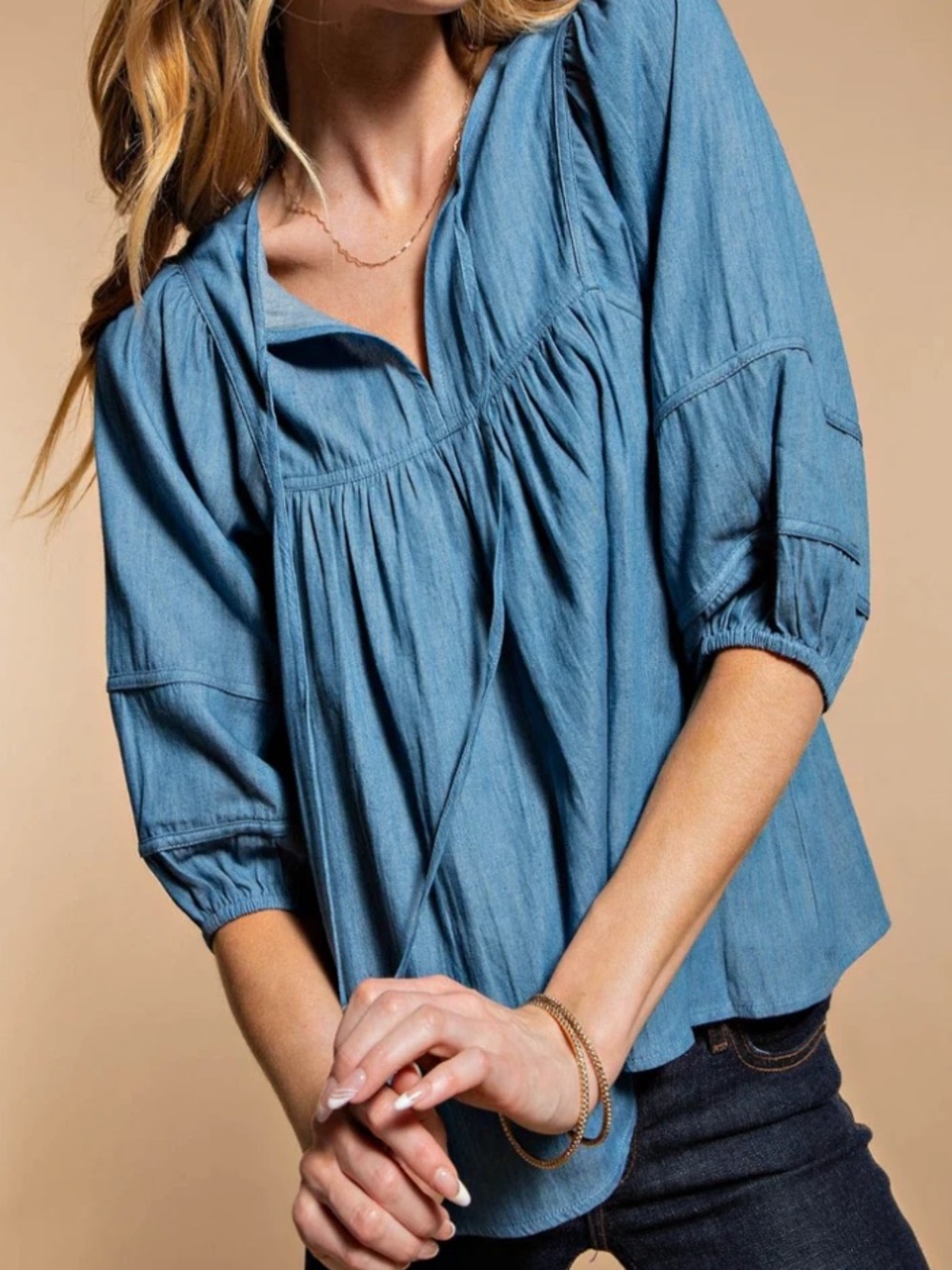 Denim puff sleeve tunic, Medium - Picture 1 of 8